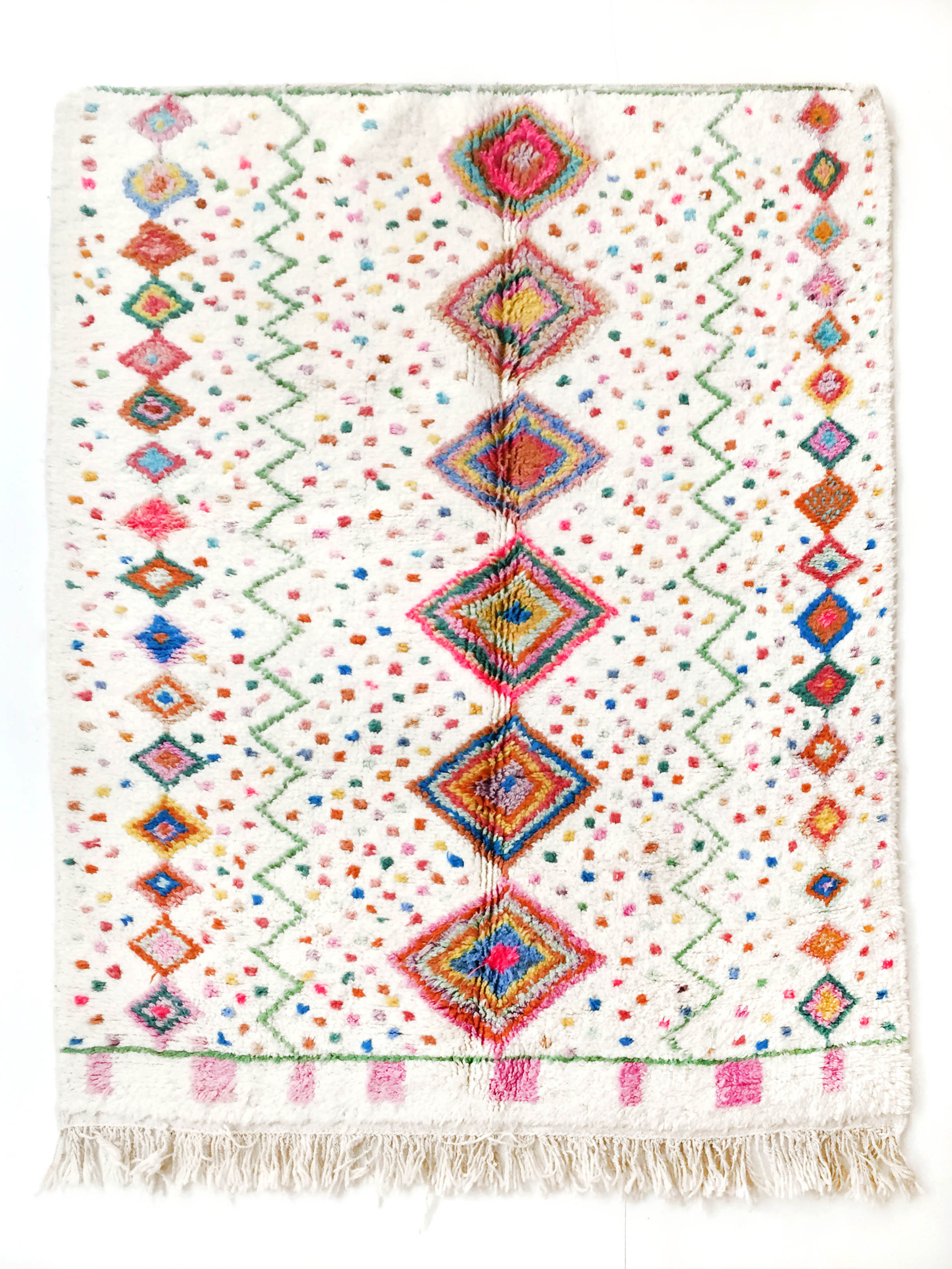 Berber carpet Azilal ecru with colorful patterns 2,35x1,62m
