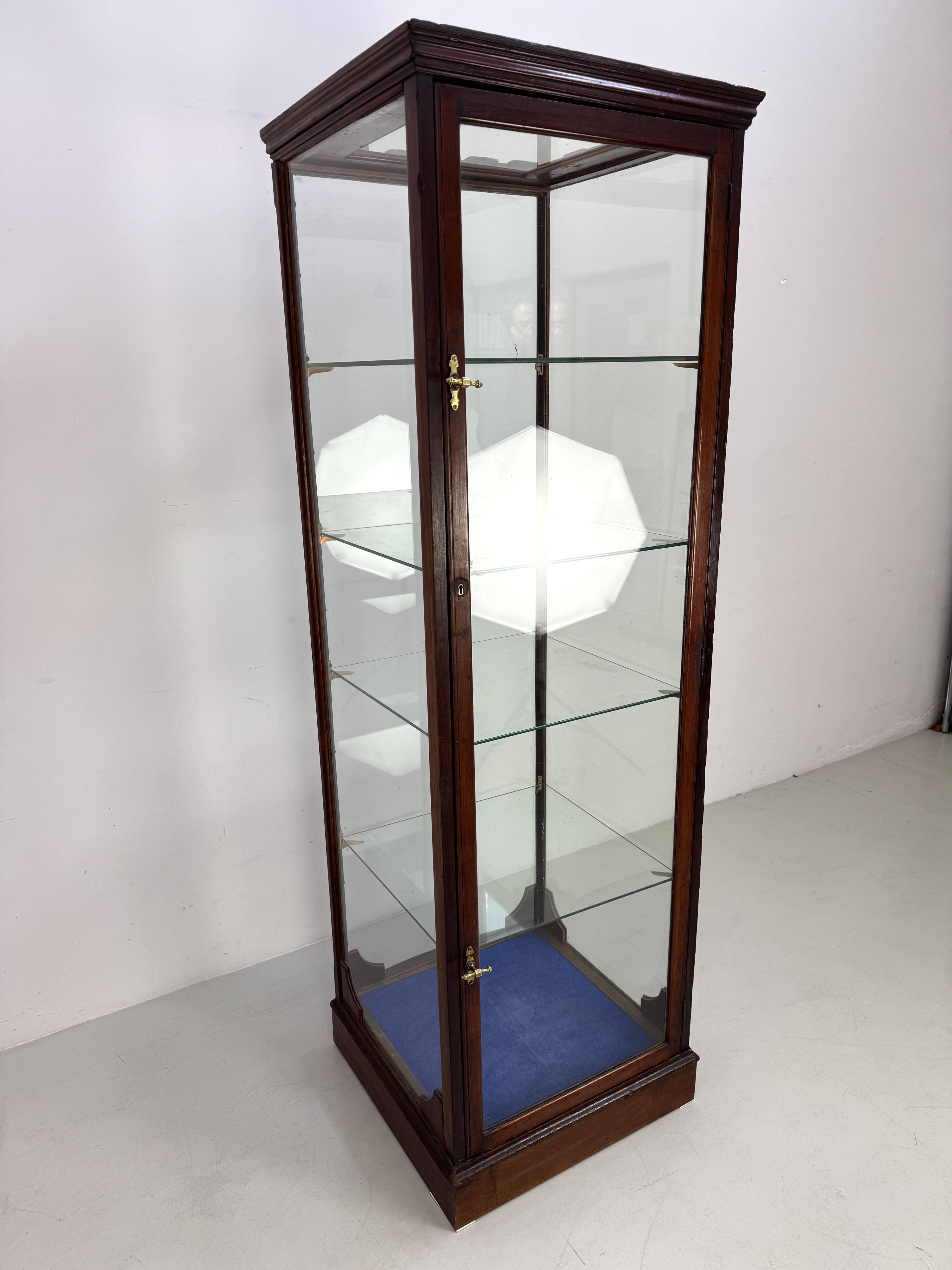 Beautiful mahogany museum display cabinet from England, circa 1925.