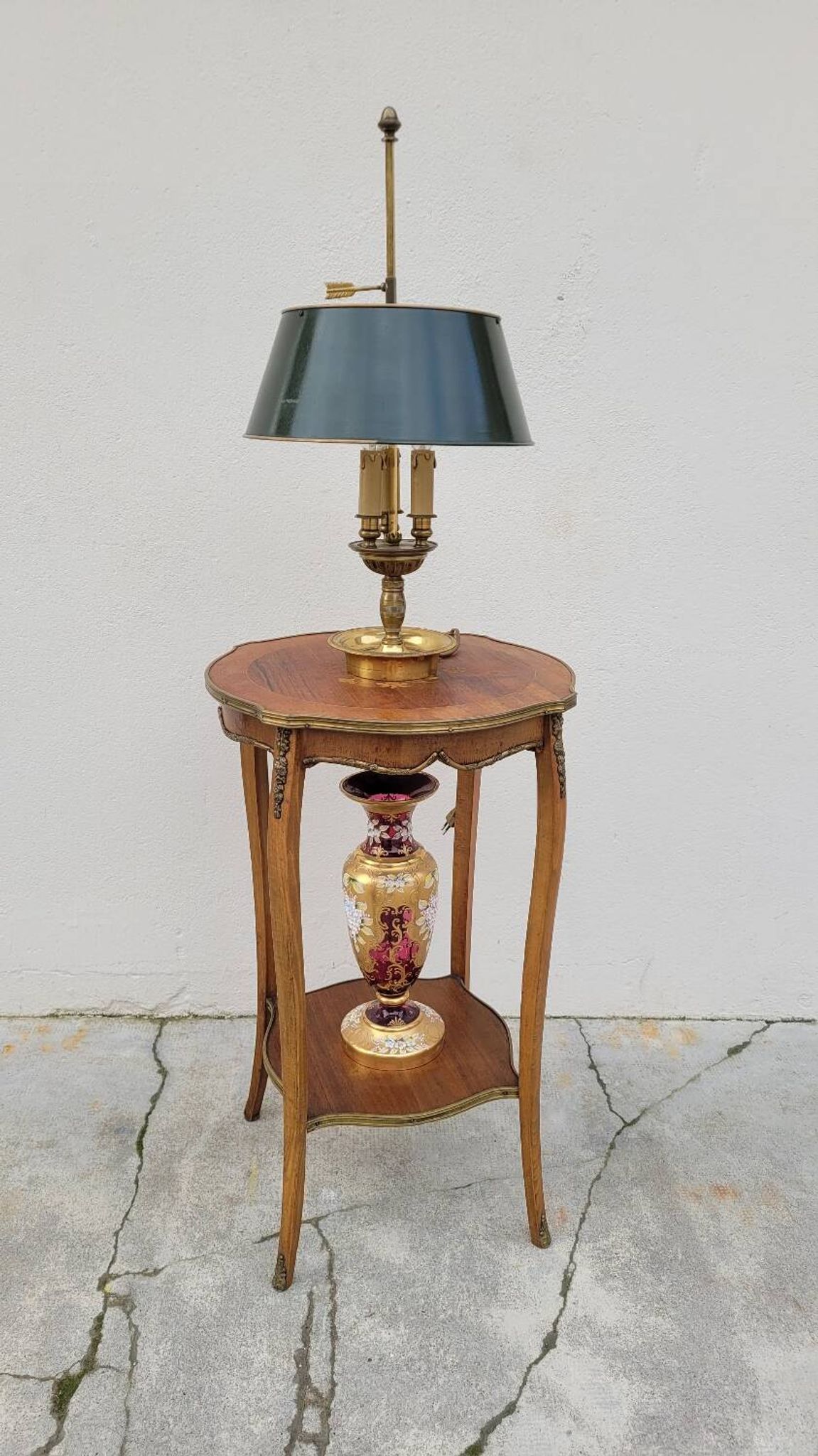 Selette pedestal side table Louis XV style with decorated marquetry and rosewood - 1900s