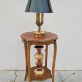 Selette pedestal side table Louis XV style with decorated marquetry and rosewood - 1900s