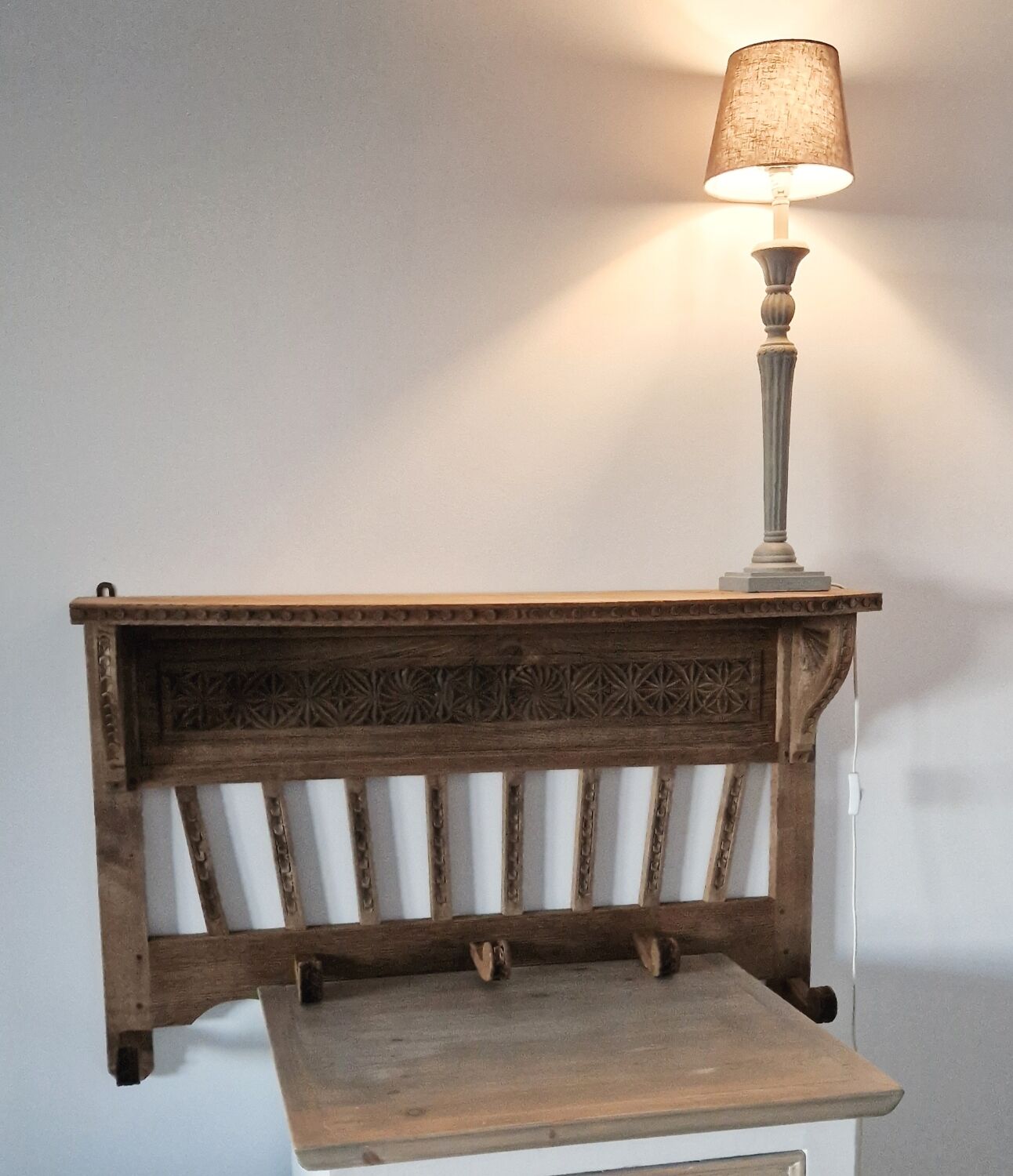 Old carved wood wall shelf