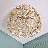 Brass and amber textured glass ceiling light, design by Helena Tynell, Limburg.