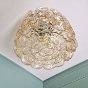 Brass and amber textured glass ceiling light, design by Helena Tynell, Limburg.