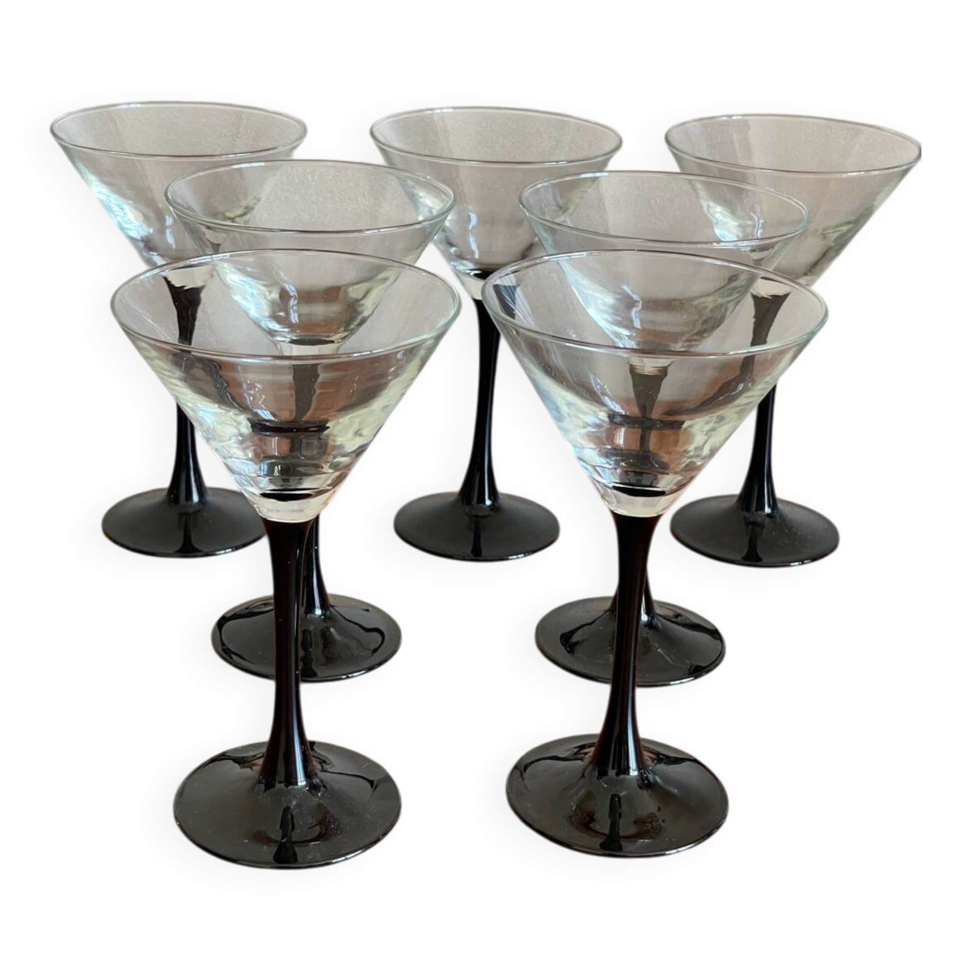 7 thin black stemmed glasses