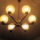 Angelo Brotto gold-plated brass chandelier with 6  globes, Italy 1960s