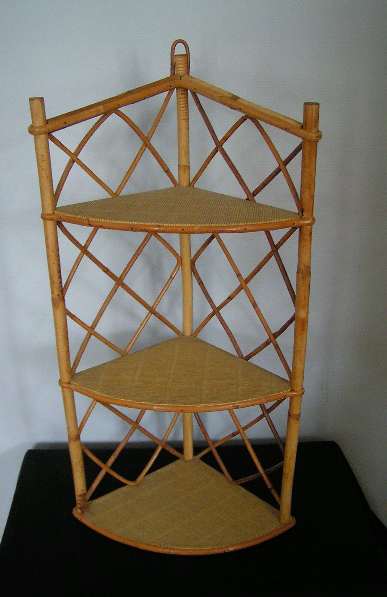 Rattan wall corner shelf
