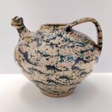 Vintage Brown and Green Lacquered and Handpainted Terracotta Vase, Deruta, Italy