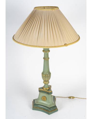 Carved, lacquered and gilded wooden lamp, 1950-1960, Louis XVI style.