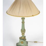 Carved, lacquered and gilded wooden lamp, 1950-1960, Louis XVI style.