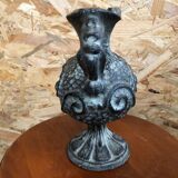 Old pitcher ewer gray ceramic signed vintage tableware