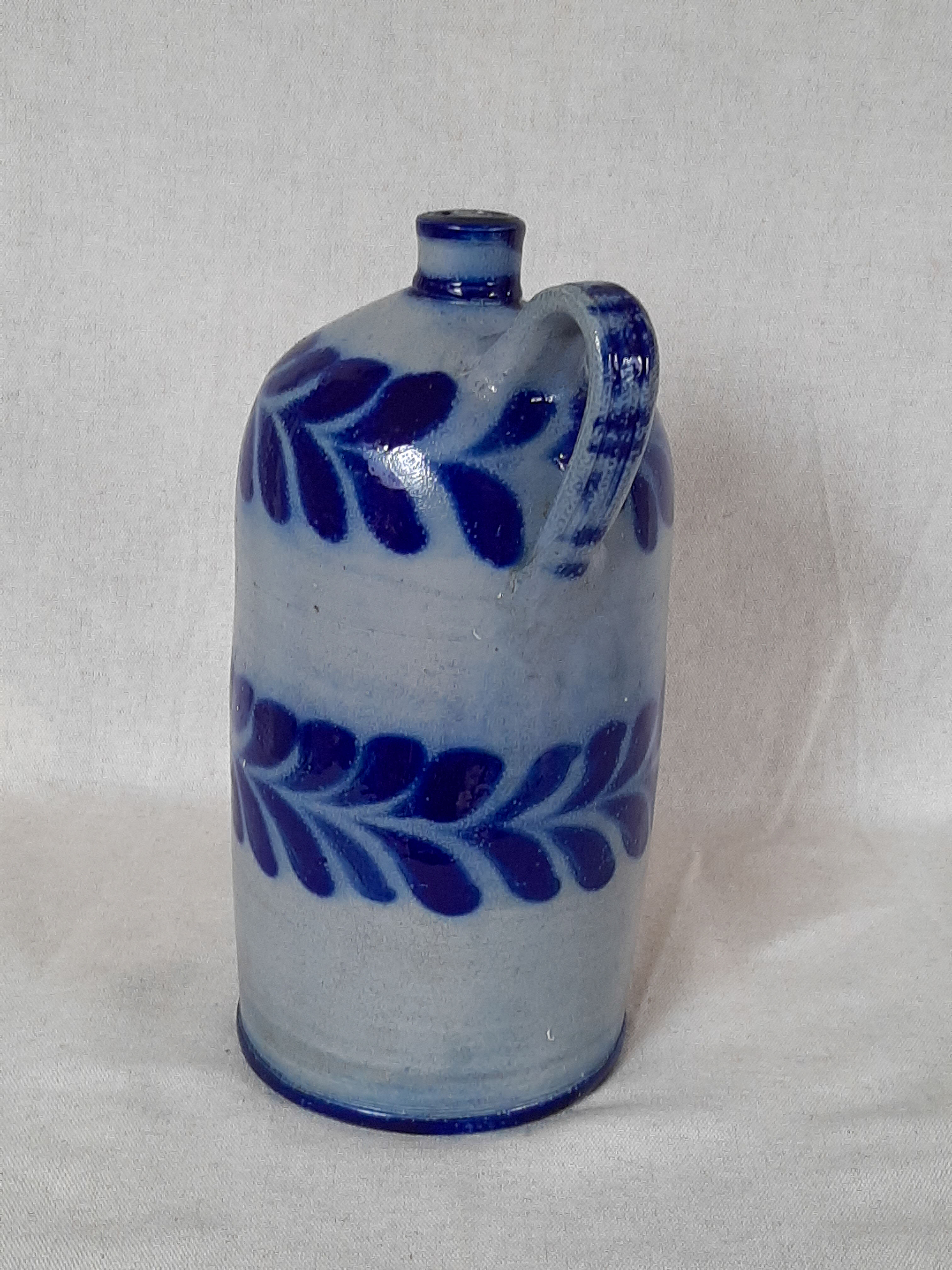 Blue stoneware bottle from Alsace, Schmitter pottery, Betschdorf.