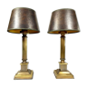Herda Pair of Regency style table lamps in brass and lampshade in imitation leather, Netherlands