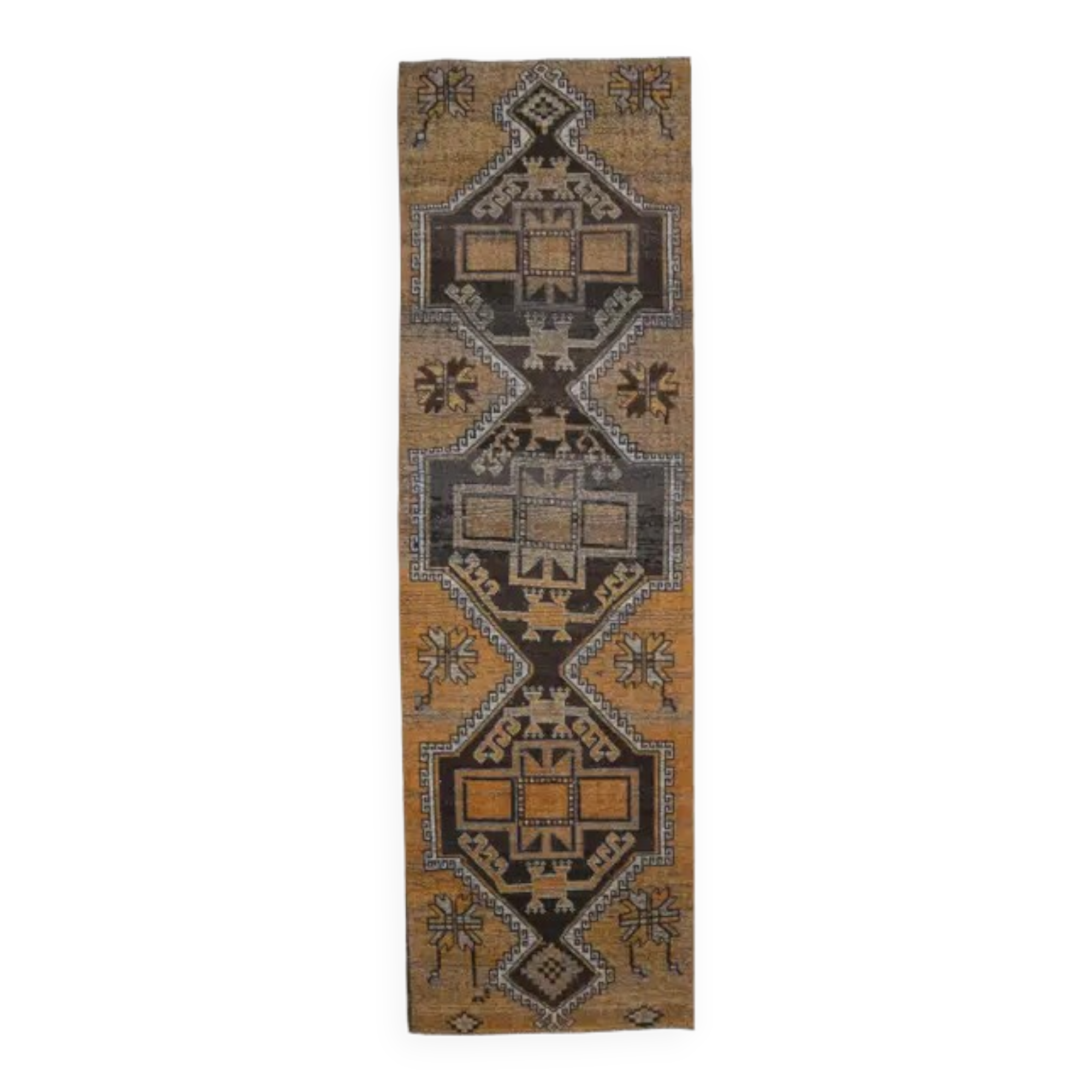 1970s vintage Turkish Oushak handmade wool runner 97x327