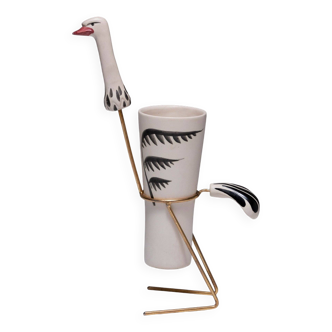 Tall ostrich earthenware mug, 1960s
