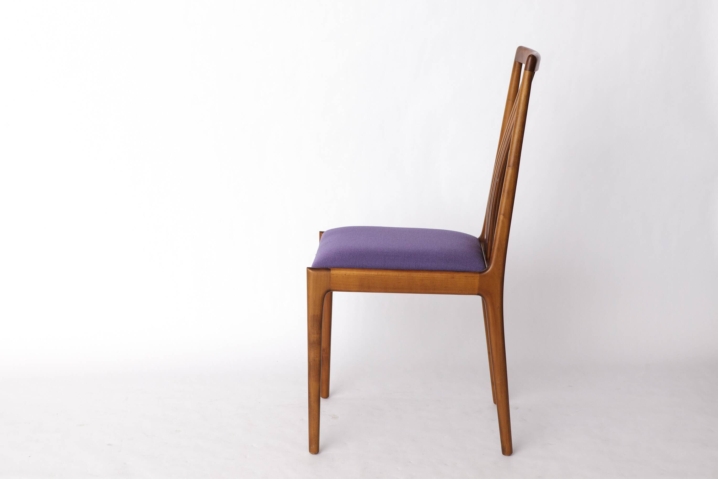 Set of 8 Vintage Chairs by Lübke – 1960s-70s Beech Wood & Violet Textile