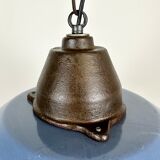 Industrial Blue Enamel and Cast Iron Pendant Light with Glass Cover, 1960s