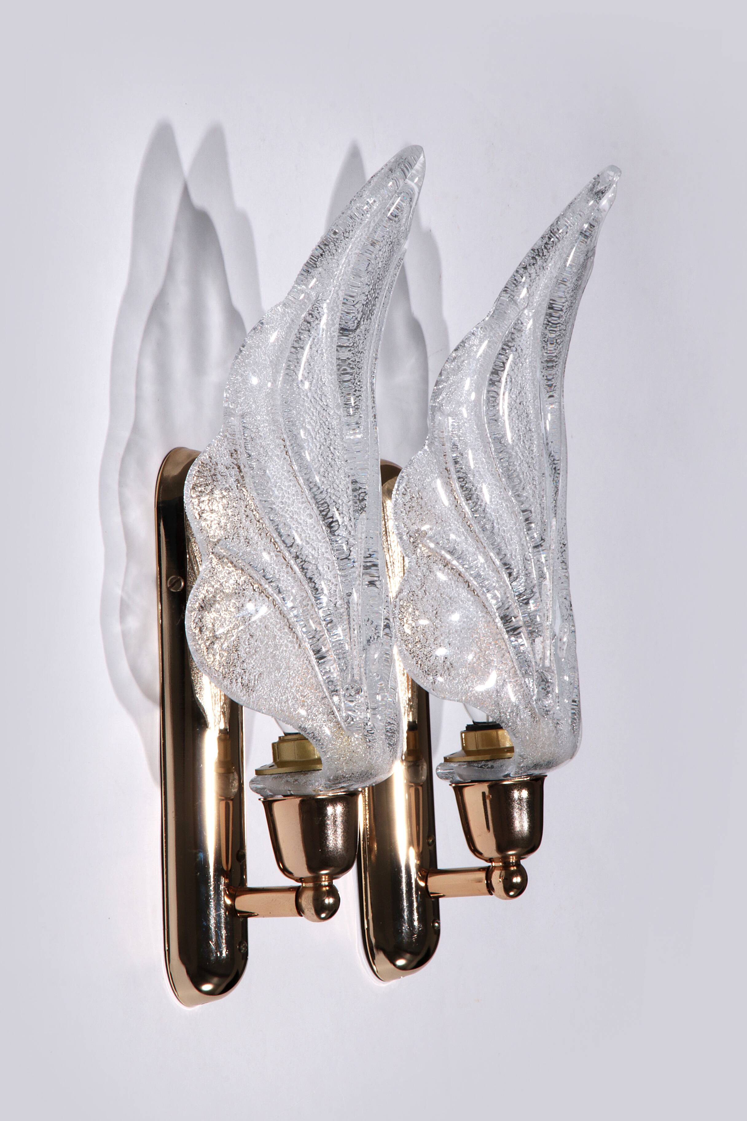 Vintage Murano glass wall lamp leaf shape set of 2 - Italy 1970