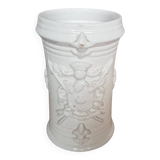 Old White Ceramic Vase Vintage Coat of Arms Decor #A697