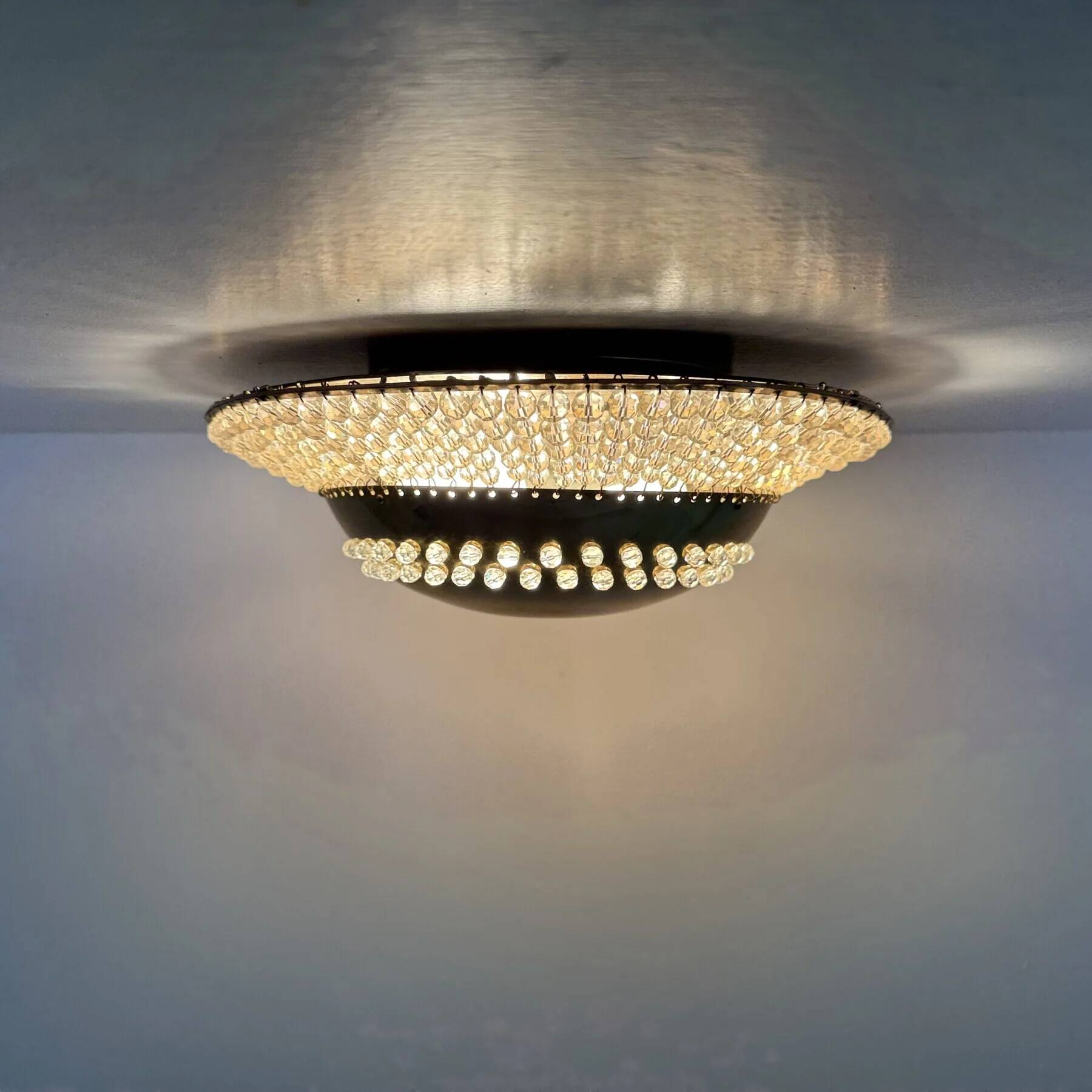 Unique modernist design crystal glass and brass wall light, Austria 1950s