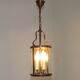 Lanterne suspendue à 2 lumières en laiton vintage français avec abat-jour en verre cylindrique 4948