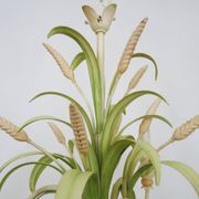 Masca vintage wheat stalk chandelier in off-white and pastel green metal.