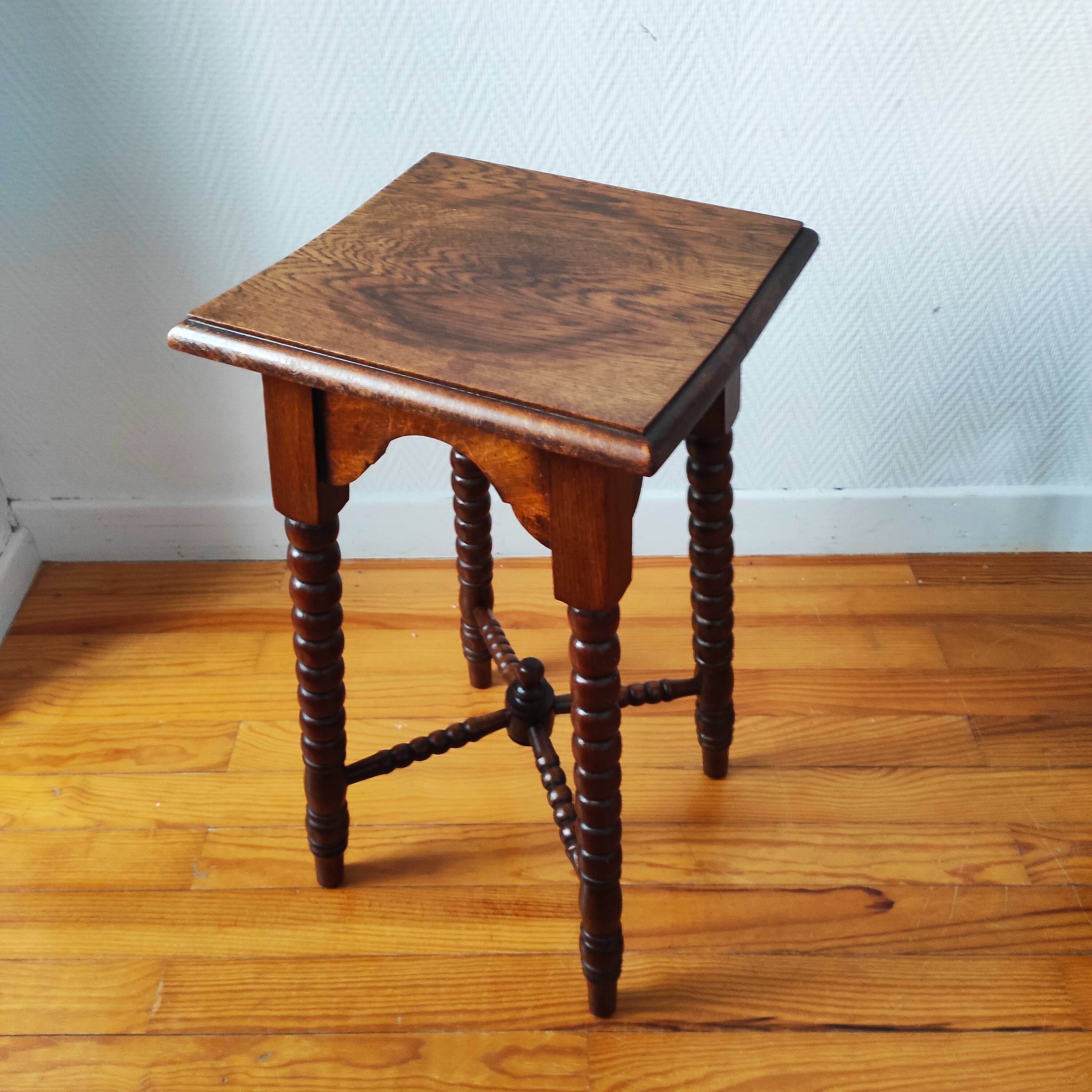 Antique turned wood spool stand