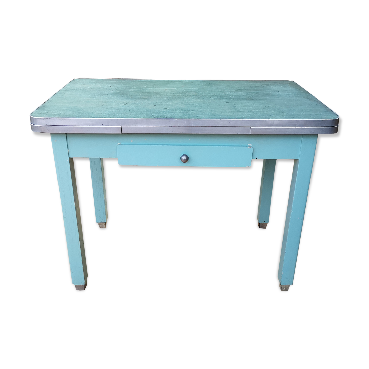 Vintage table of the 50s mado style in formica and wood with drawer and extension cords