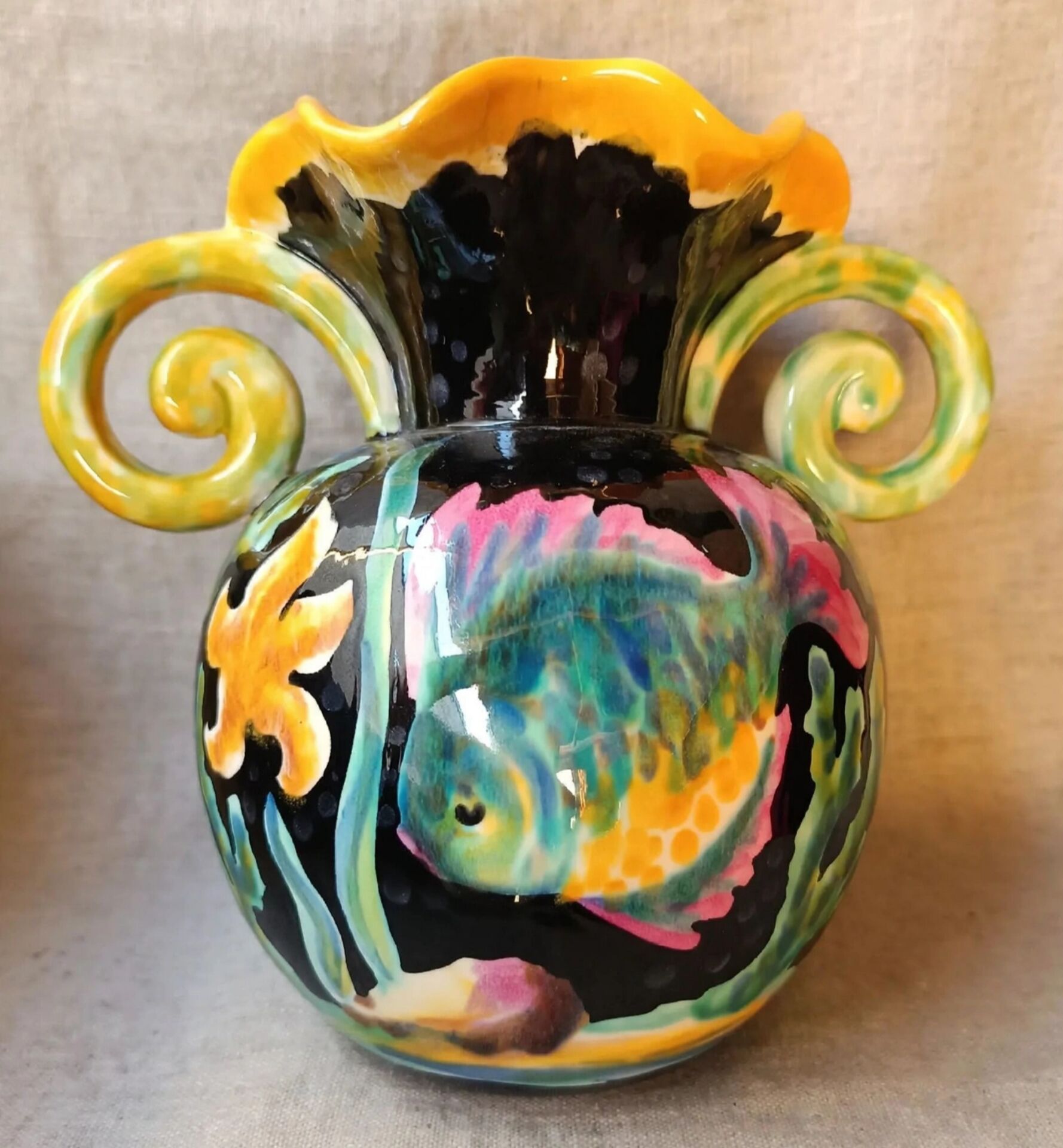 vase by Gabriel Fourmaintraux, earthenware from Desvres, signed GF Fra