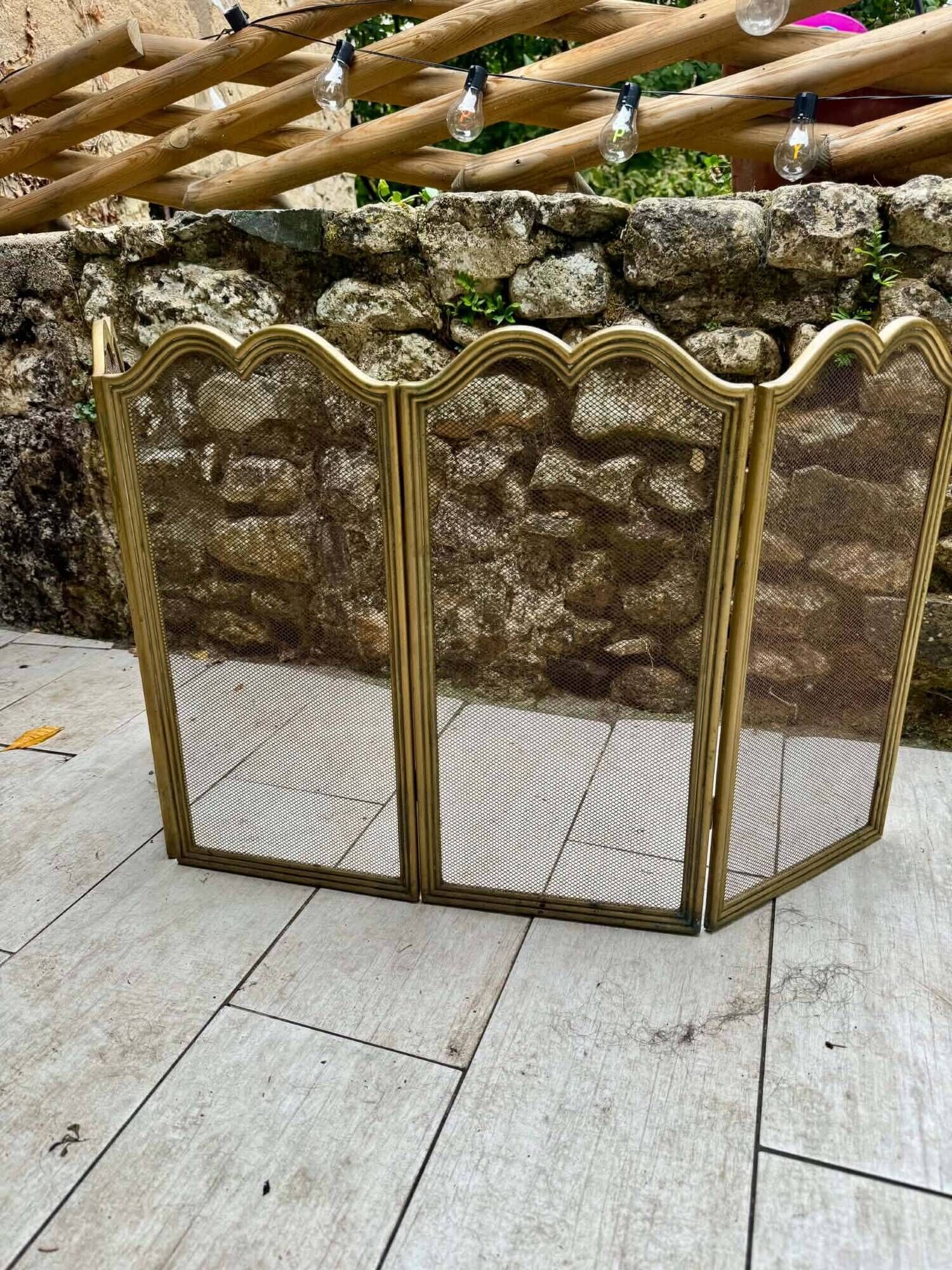 Vintage brass fireplace screen