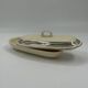 Vintage Art Deco butter dish in ivory ceramic with platinum stripes.