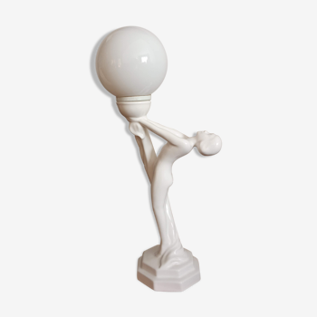 Ceramic lamp and opaline globe "naked dancer" Max Le Verrier