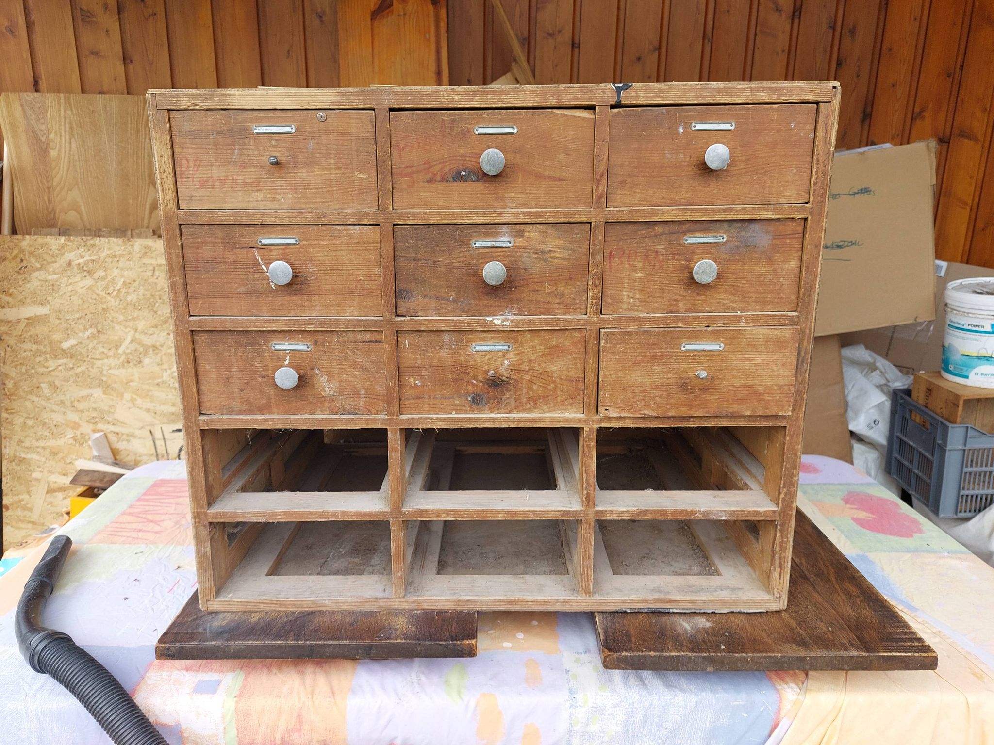 meuble de métier en bois, meuble à tiroirs