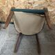 Old wooden bridge armchair + seat & back skaï vintage green