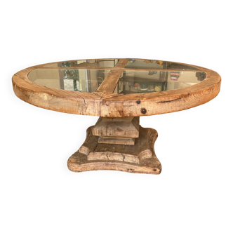 Round wood and glass table
