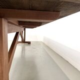 Large refectory table in solid pine and beech, with an X-shaped base.