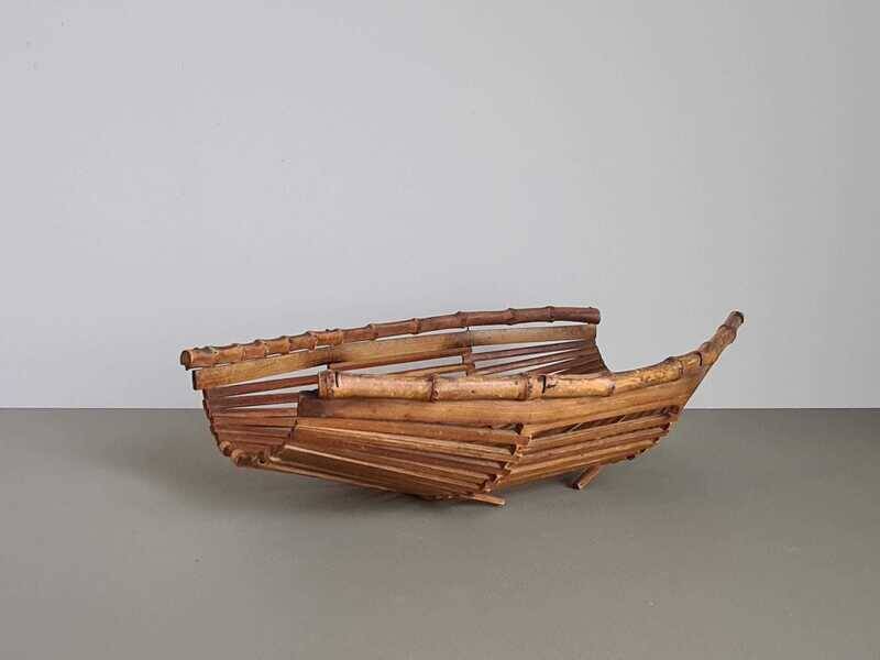 Vintage French bamboo boat basket | Rustic decor