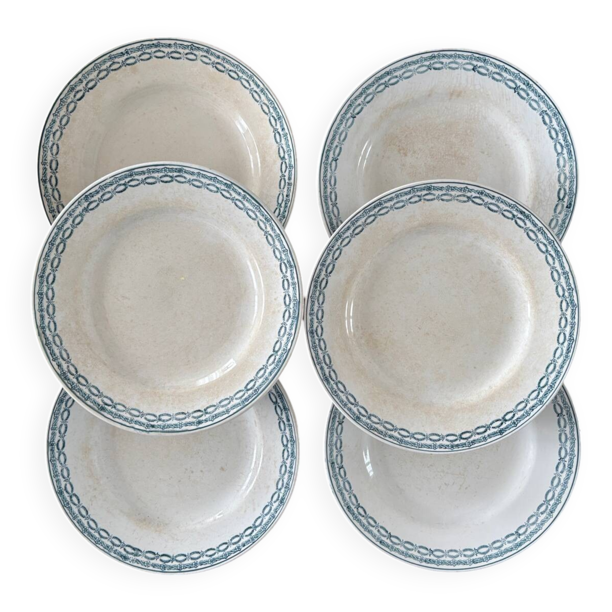 Set of 6 Antique Ironstone Plates from St Amand – Beautiful Vintage Patina