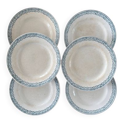 Lot de 6 Assiettes Anciennes en Terre de Fer St Amand – Jolie Patine Vintag