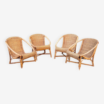 Set of 4 rattan shell armchairs