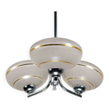 1930s English Art Deco 3-Arm Chrome & Gold Gilt Glass Chandelier Lamp