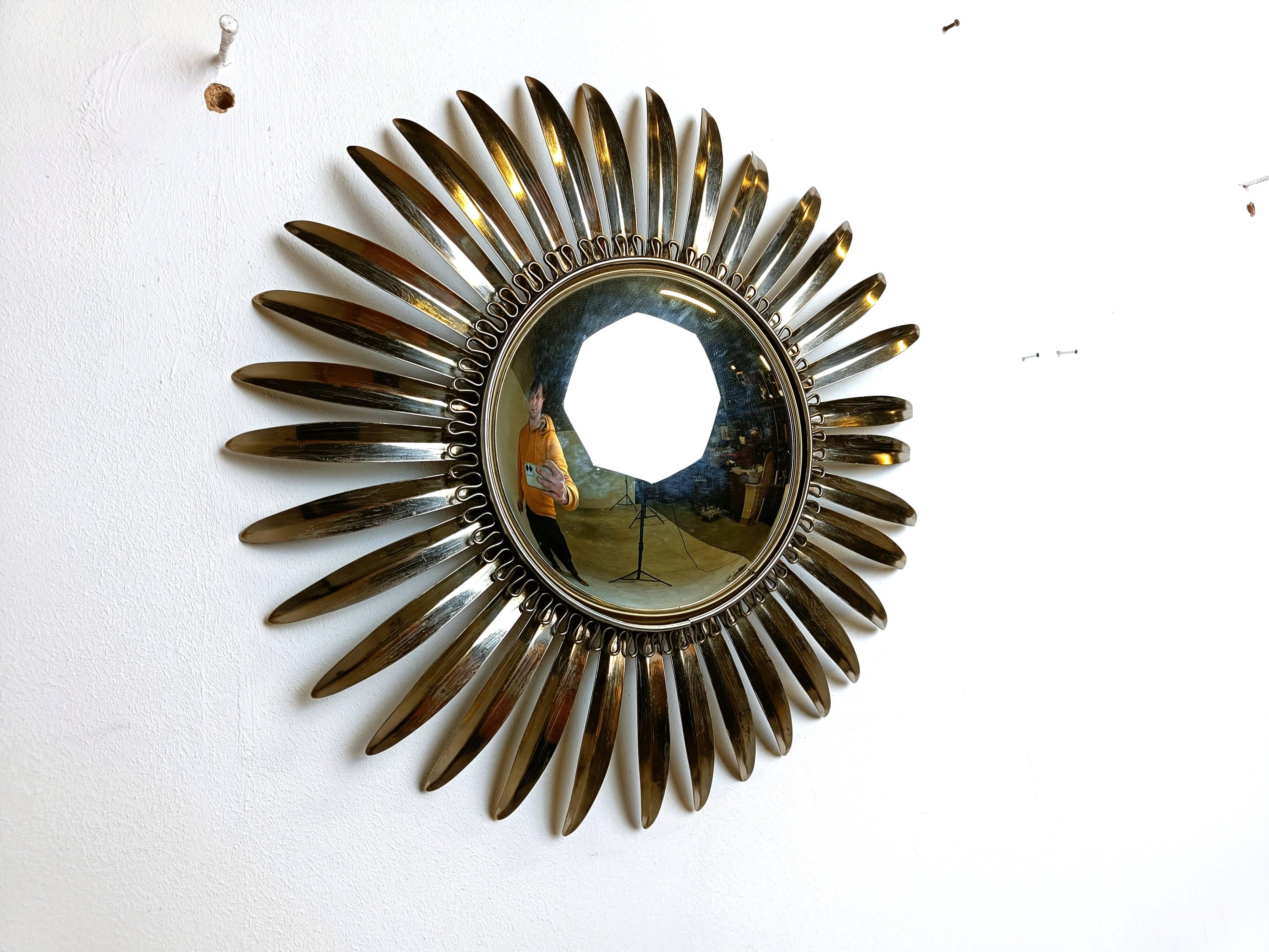 Vintage brass sunburst mirror, 1970s
