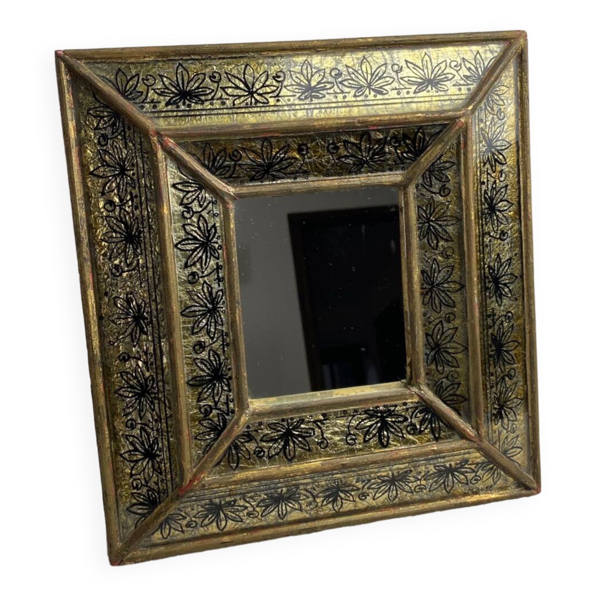 Eglomisé mirror with wooden parecloses