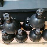 Industrial vintage factory pendant lamp, enamelled metal, 60s