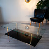 Double coffee table top of glass and gilded metal, 1950