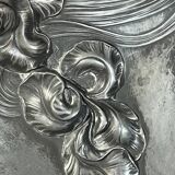 WMF "Woman with Irises" No. 290 Art Nouveau openwork tray, silver-plated metal, ca 1906