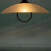 1980s Memphis glass suspension, vintage pull switch lamp.