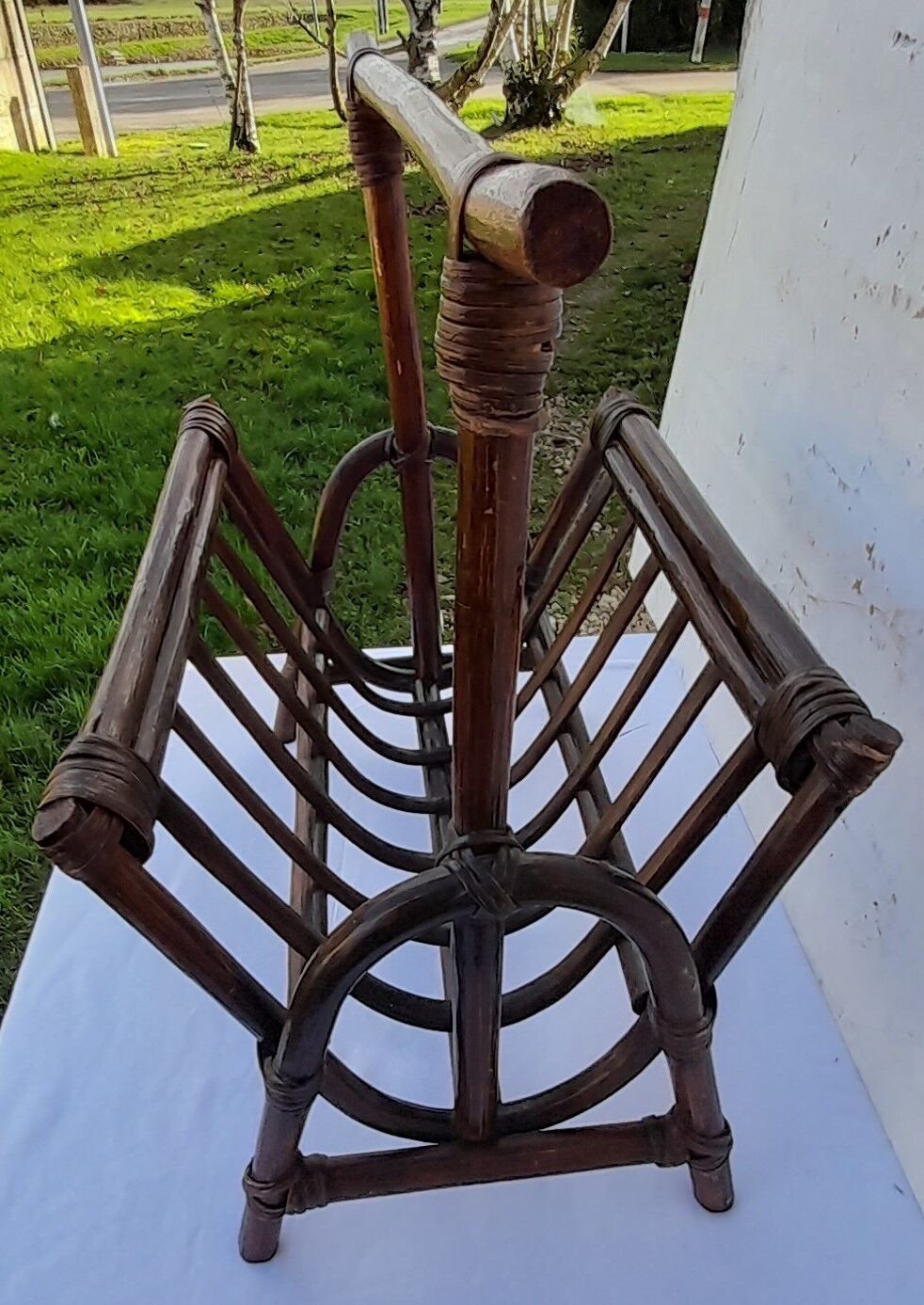 Vintage rattan magazine holder