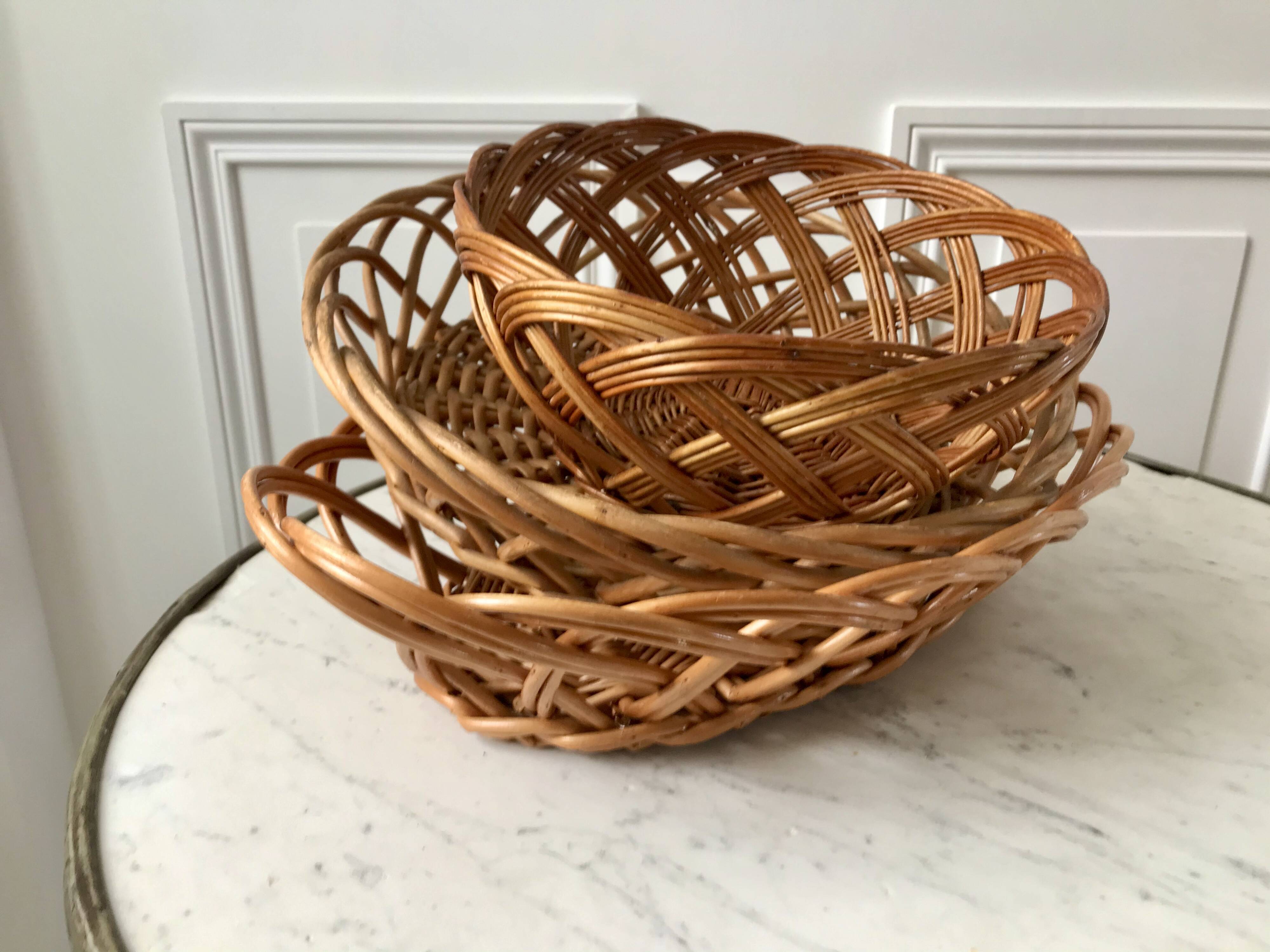 Petite panière en rotin vintage années 60-70