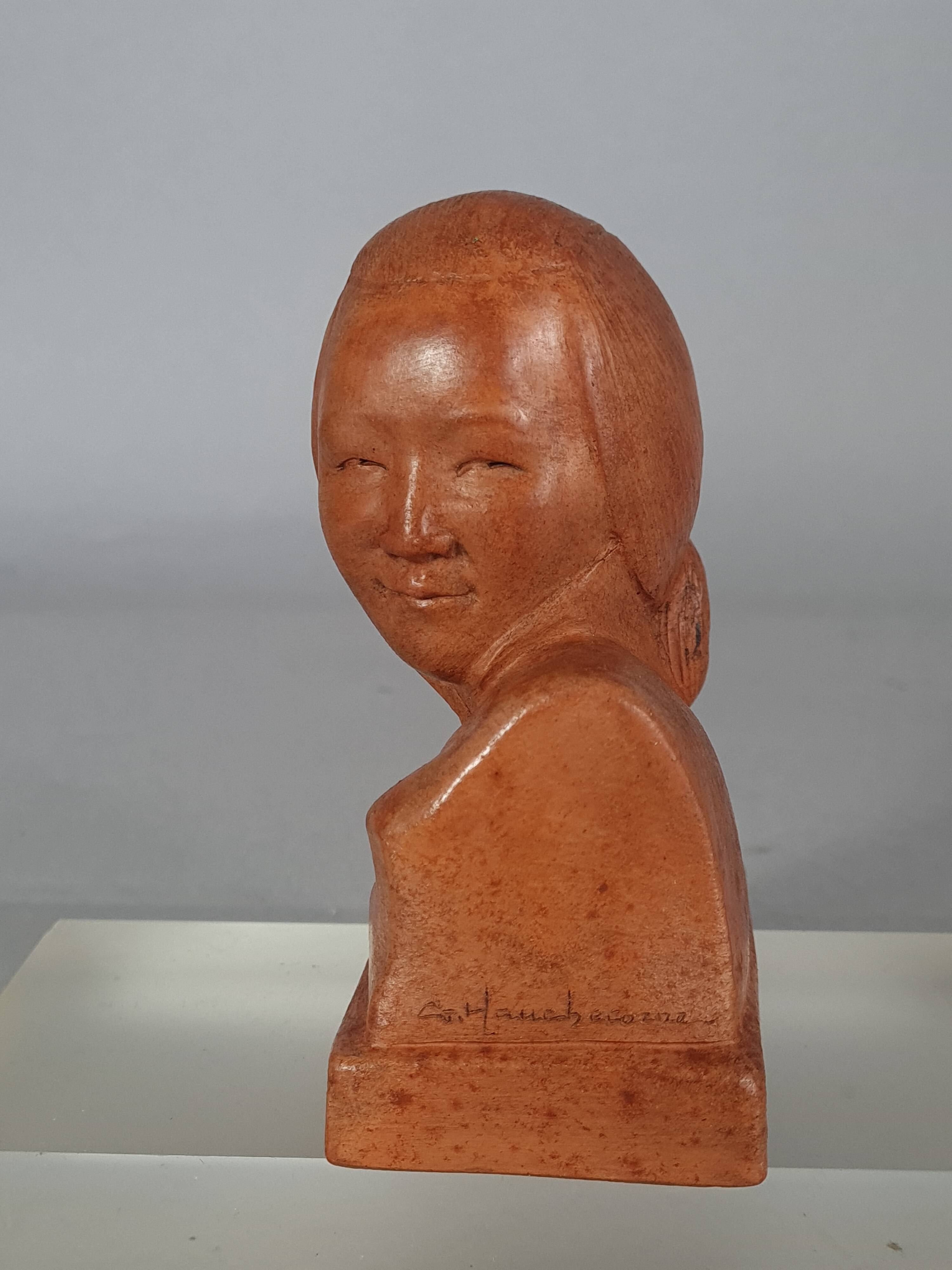 Gaston Hauchecorne bust of young woman terracotta artist's proof dated 1942 Signed 085