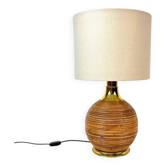 Rare Beautiful Mid Century Bamboo Pencil Reed & Brass Desk Lamp Italy 1960